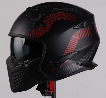 Vito Skull Helm Mat Zwart + Rood