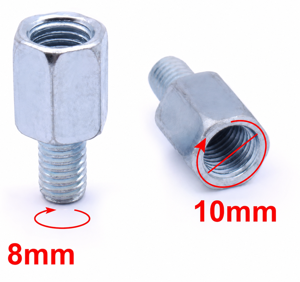 Spiegeladapter M8 naar M10 – rechtse draad – 2 stuks