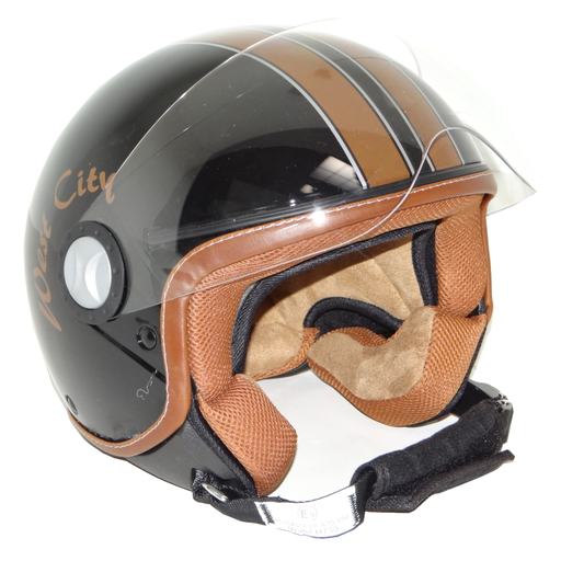 Retro Jet Helm Zwart/Bruin