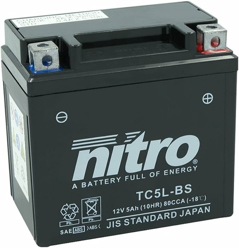 [YTC5L-BS] NITRO Batterij 12V 5Ah (Gel/Zuur)